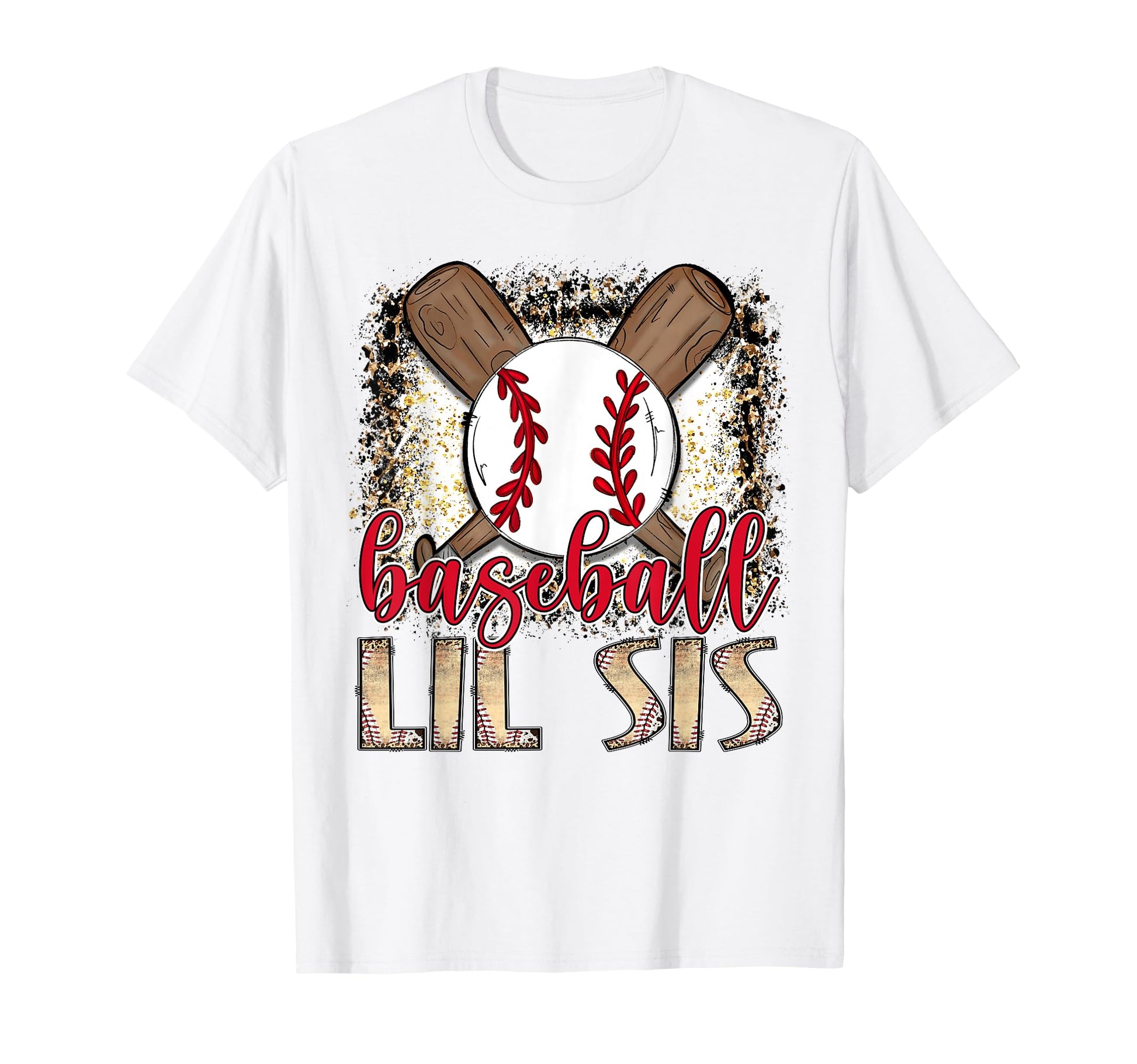 Baseball Lil Sis Leopard Proud Ball Lil Sis T-Shirt - Graphic Print Unisex - T-Shirt, Sweatshirt, Hoodie