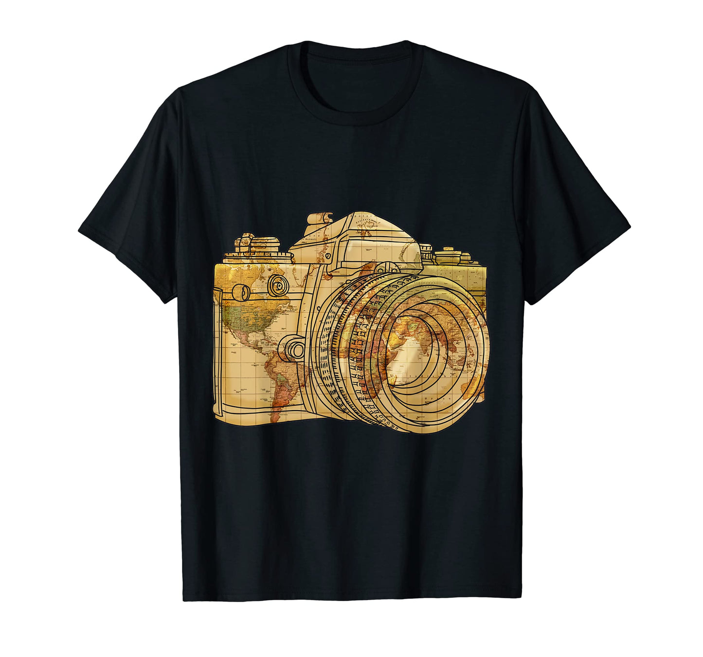 World Map Camera Holiday T-Shirt - Casual Everyday Wear for Adults - T-Shirt, Sweatshirt, Hoodie