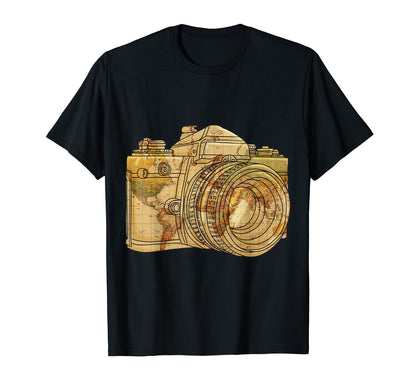 World Map Camera Holiday T-Shirt - Casual Everyday Wear for Adults - T-Shirt, Sweatshirt, Hoodie