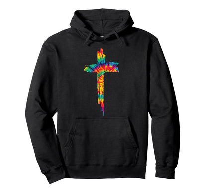 Jesus Christian Cross Tie Dye Rainbow Hoodie - Unique Graphic for Adults - T-Shirt, Sweatshirt, Hoodie