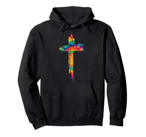 Jesus Christian Cross Tie Dye Rainbow Hoodie - Unique Graphic for Adults - T-Shirt, Sweatshirt, Hoodie