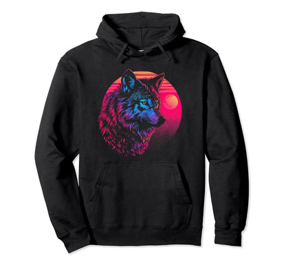 Wolf Vaporwave Aesthetic Synthwave 80S 90S Hoodie - Custom Art Print Unisex - T-Shirt, Sweatshirt, Hoodie
