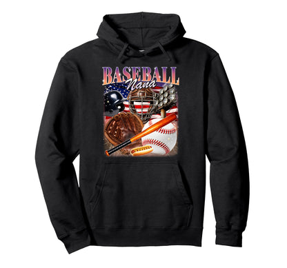 Baseball Nana Usa Flag 90S Grandma Hoodie - Casual Everyday Wear Unisex - T-Shirt, Sweatshirt, Hoodie
