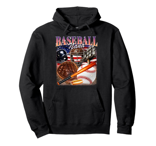 Baseball Nana Usa Flag 90S Grandma Hoodie - Casual Everyday Wear Unisex - T-Shirt, Sweatshirt, Hoodie