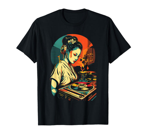 Geisha Dj Edm Japanese Kimono Vaporwave T-Shirt - Trendy Graphic Unisex - T-Shirt, Sweatshirt, Hoodie