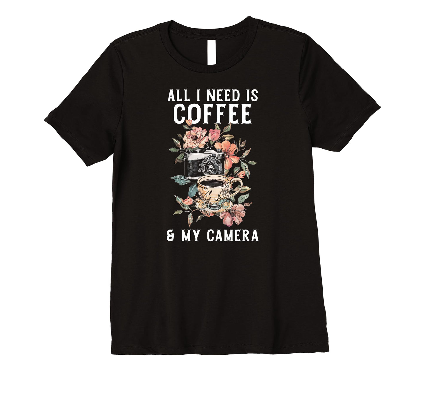 Womens Coffee Camera Photographer T-Shirt - Trendy Graphic for Adults - T-Shirt, Sweatshirt, Hoodie
