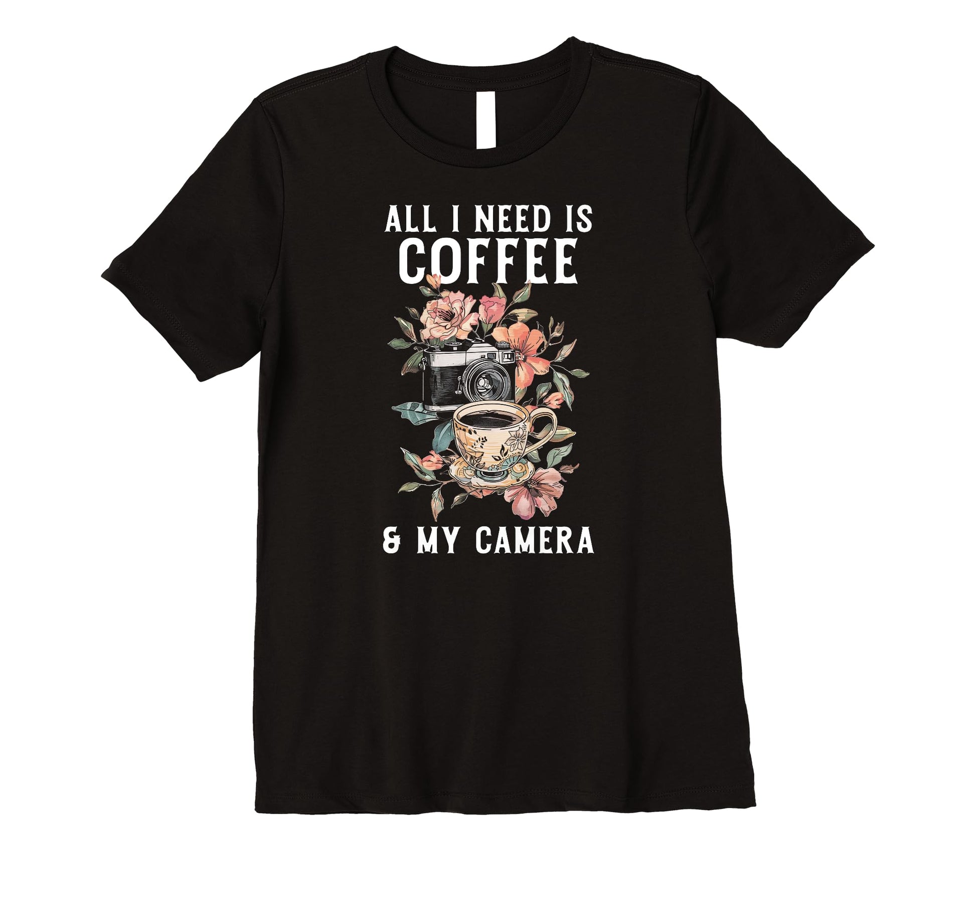 Womens Coffee Camera Photographer T-Shirt - Trendy Graphic for Adults - T-Shirt, Sweatshirt, Hoodie