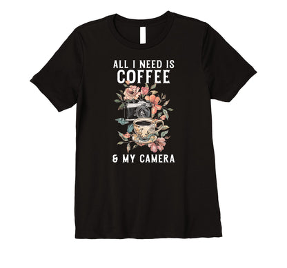 Womens Coffee Camera Photographer T-Shirt - Trendy Graphic for Adults - T-Shirt, Sweatshirt, Hoodie