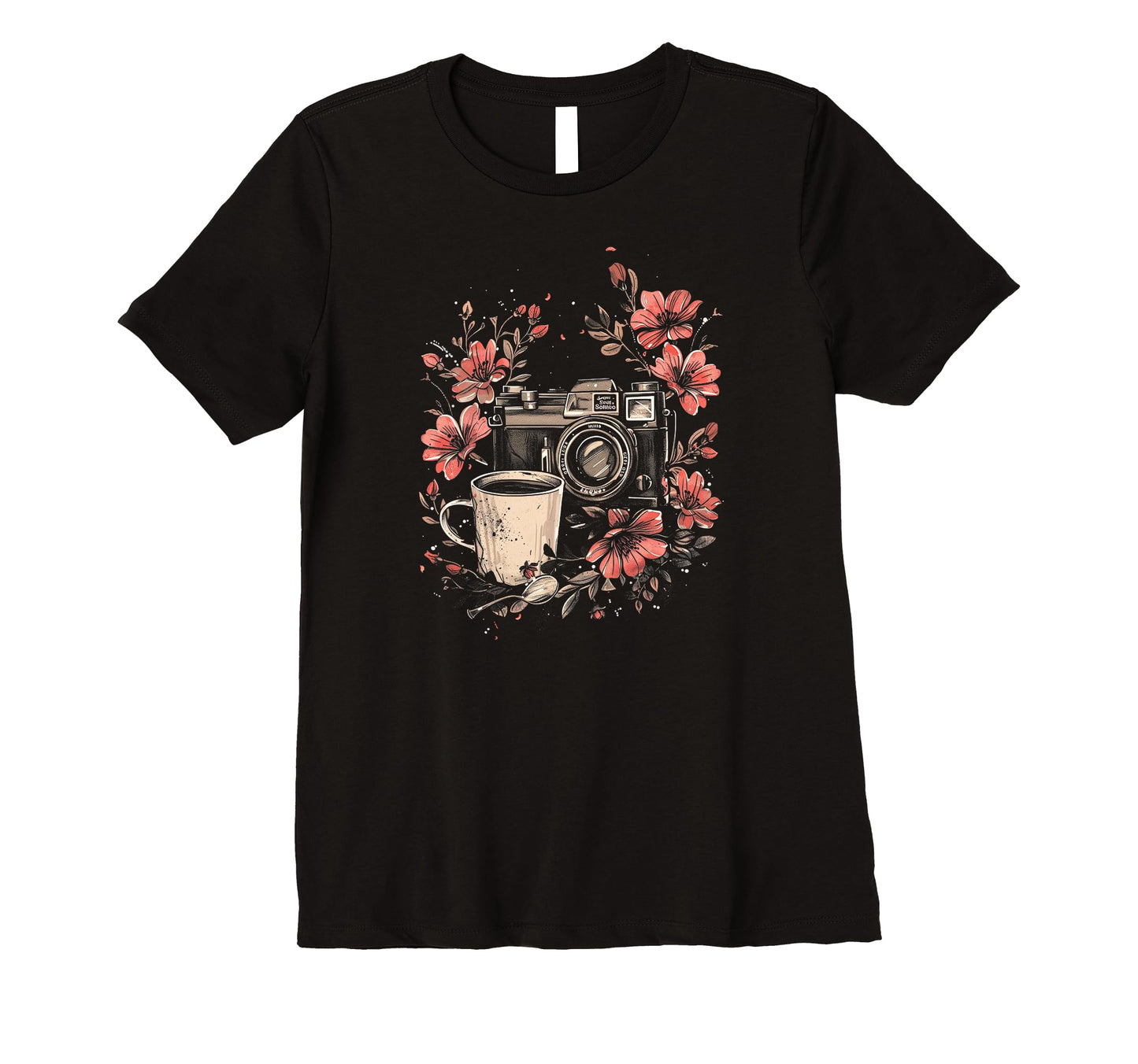Womens Photographer Coffee Camera T-Shirt - Minimalist Print for Adults - T-Shirt, Sweatshirt, Hoodie