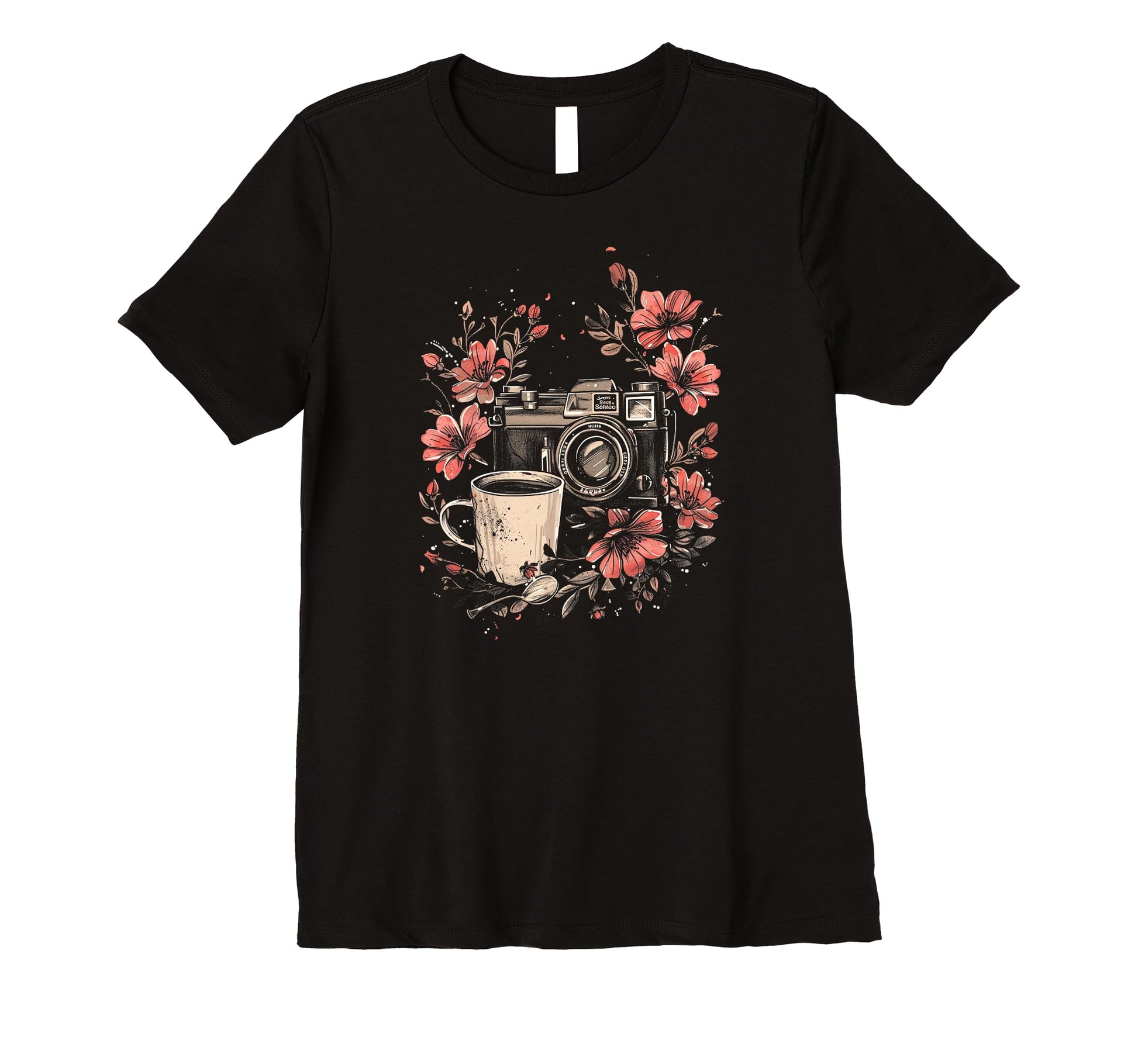 Womens Photographer Coffee Camera T-Shirt - Minimalist Print for Adults - T-Shirt, Sweatshirt, Hoodie