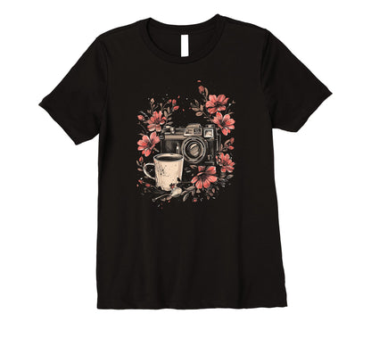 Womens Photographer Coffee Camera T-Shirt - Minimalist Print for Adults - T-Shirt, Sweatshirt, Hoodie