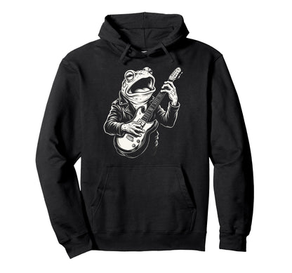 Funny Frog Playing Guitar Heavy Metal Hoodie - Custom Art Print for Adults - T-Shirt, Sweatshirt, Hoodie