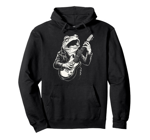 Funny Frog Playing Guitar Heavy Metal Hoodie - Custom Art Print for Adults - T-Shirt, Sweatshirt, Hoodie