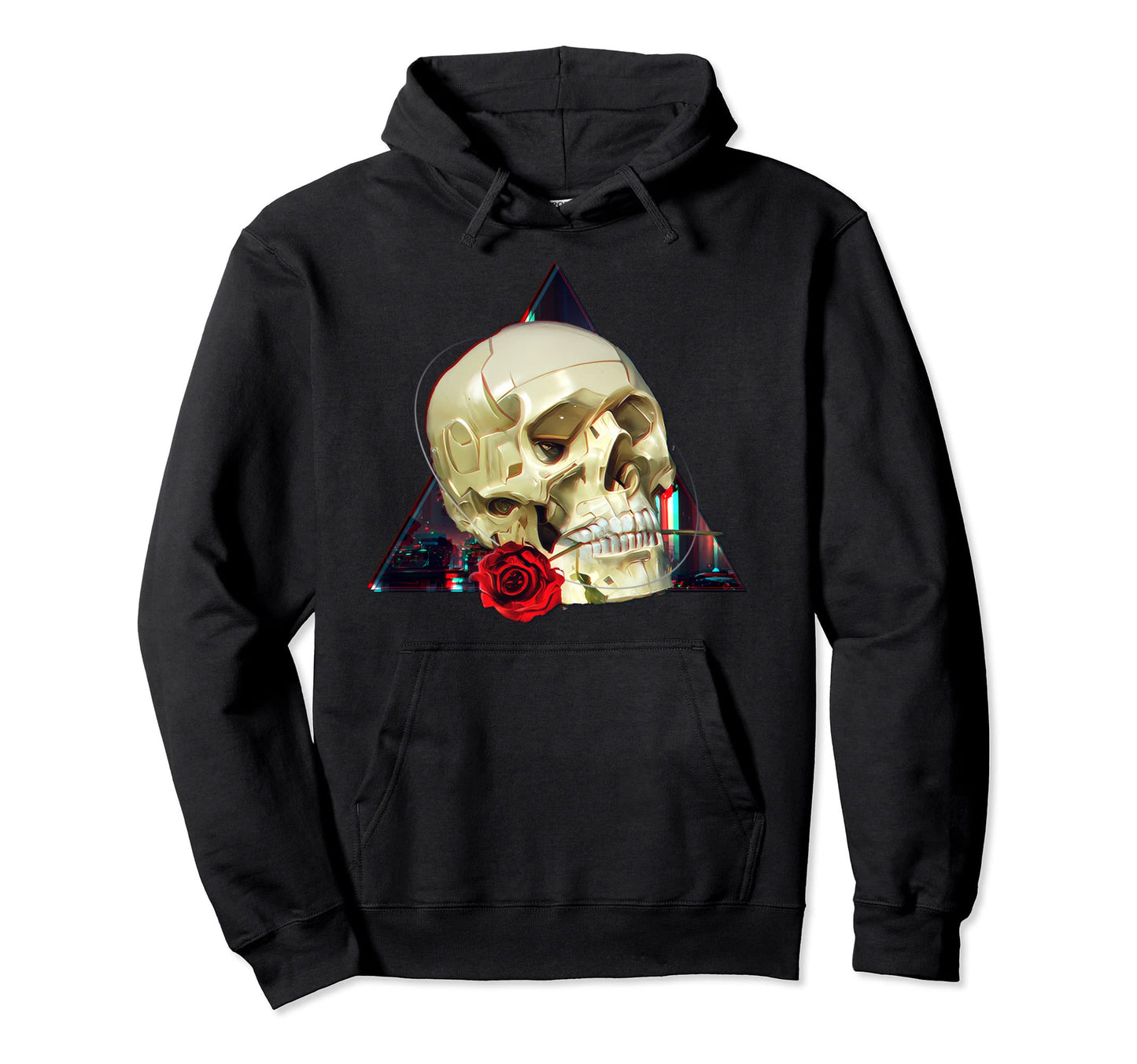 Vaporwave Aesthetic Techwear Skull Hoodie - Novelty Apparel for Adults - T-Shirt, Sweatshirt, Hoodie