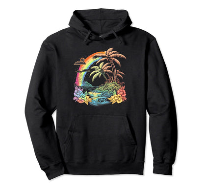 Palm Tree 60S Surf 80S Beach Island Hoodie - Aesthetic Graphic Men Women - T-Shirt, Sweatshirt, Hoodie