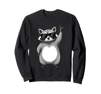 Raccoon Rocking Out Music Gift Sweatshirt - Aesthetic Graphic Unisex - T-Shirt, Sweatshirt, Hoodie