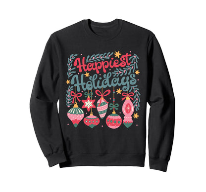 Boho Happiest Holidays Ornaments Sweatshirt - Unique Graphic Unisex - T-Shirt, Sweatshirt, Hoodie