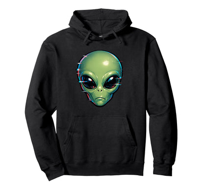 Alien Head Space Glitch Vaporwave Aesthetic Hoodie - Graphic Print Unisex - T-Shirt, Sweatshirt, Hoodie