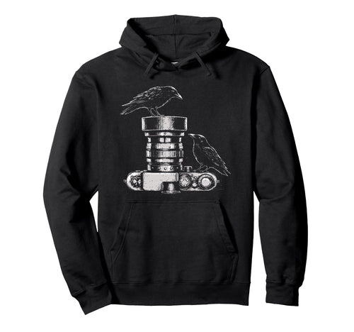 Photographer Raven Camera Lens Sketch Hoodie - Minimalist Print for Adults - T-Shirt, Sweatshirt, Hoodie