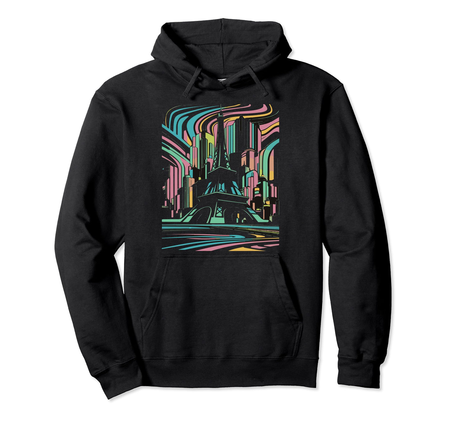 Paris Vaporwave Eifel Tower Futuristic Hoodie - Unique Graphic Unisex - T-Shirt, Sweatshirt, Hoodie