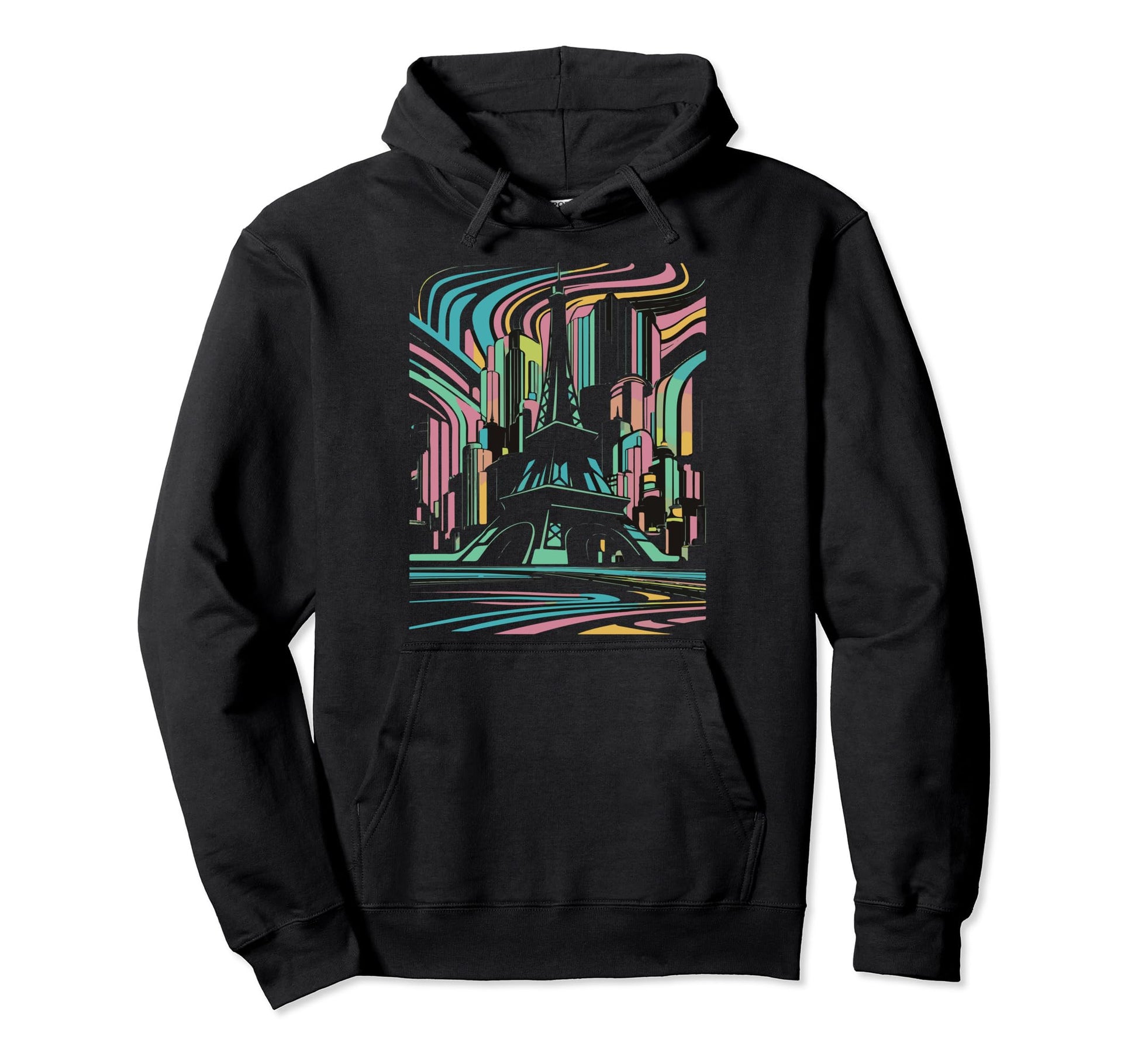 Paris Vaporwave Eifel Tower Futuristic Hoodie - Unique Graphic Unisex - T-Shirt, Sweatshirt, Hoodie