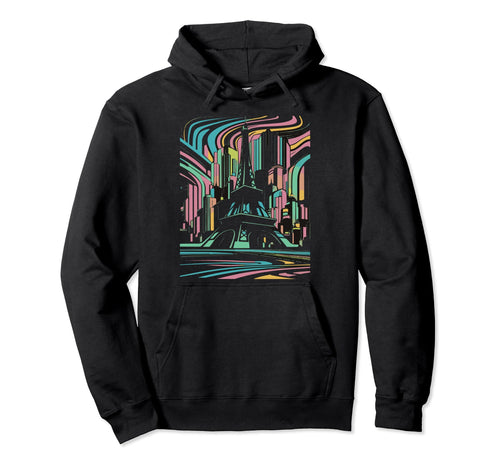 Paris Vaporwave Eifel Tower Futuristic Hoodie - Unique Graphic Unisex - T-Shirt, Sweatshirt, Hoodie