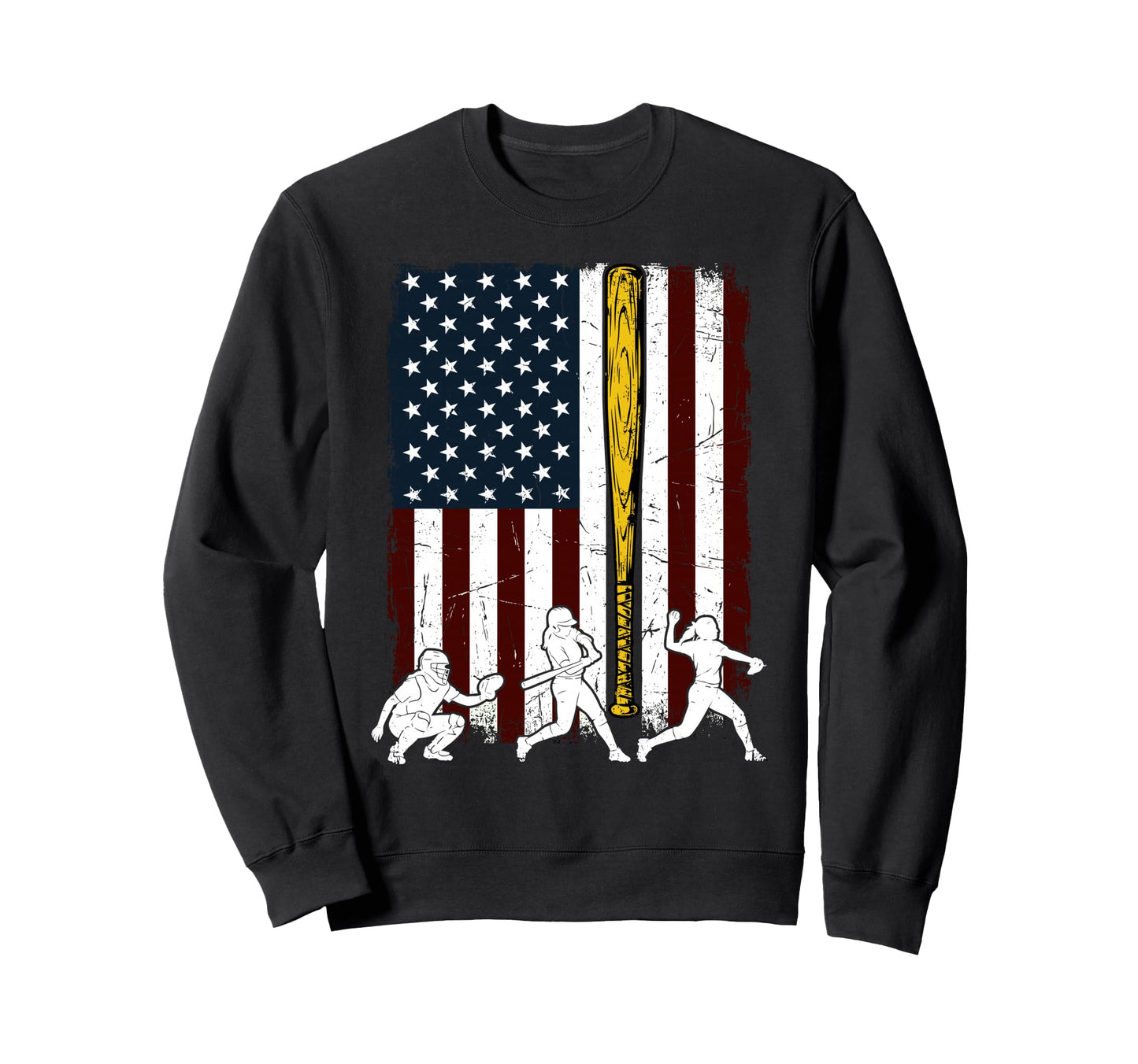 Softball Fastpitch American Flag Sweatshirt - Custom Art Print Men Women - T-Shirt, Sweatshirt, Hoodie