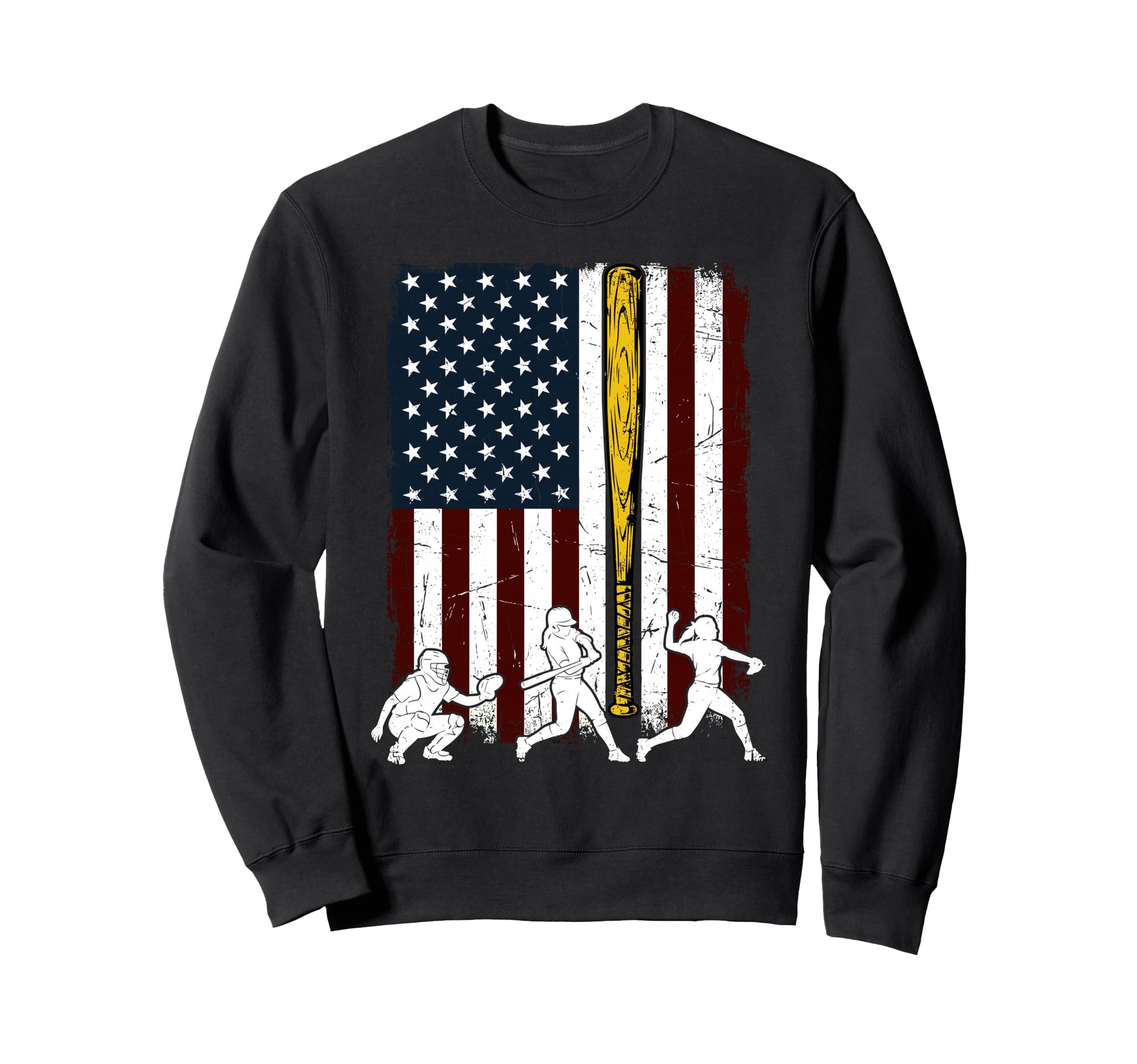 Softball Fastpitch American Flag Sweatshirt - Custom Art Print Men Women - T-Shirt, Sweatshirt, Hoodie
