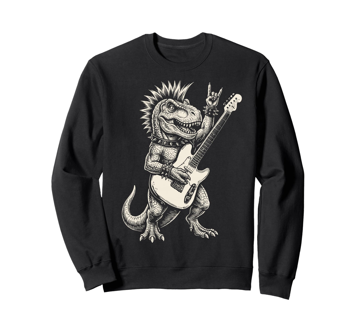 Funny T Rex Dino Playing Guitar Rock Sweatshirt - Minimalist Print Unisex - T-Shirt, Sweatshirt, Hoodie