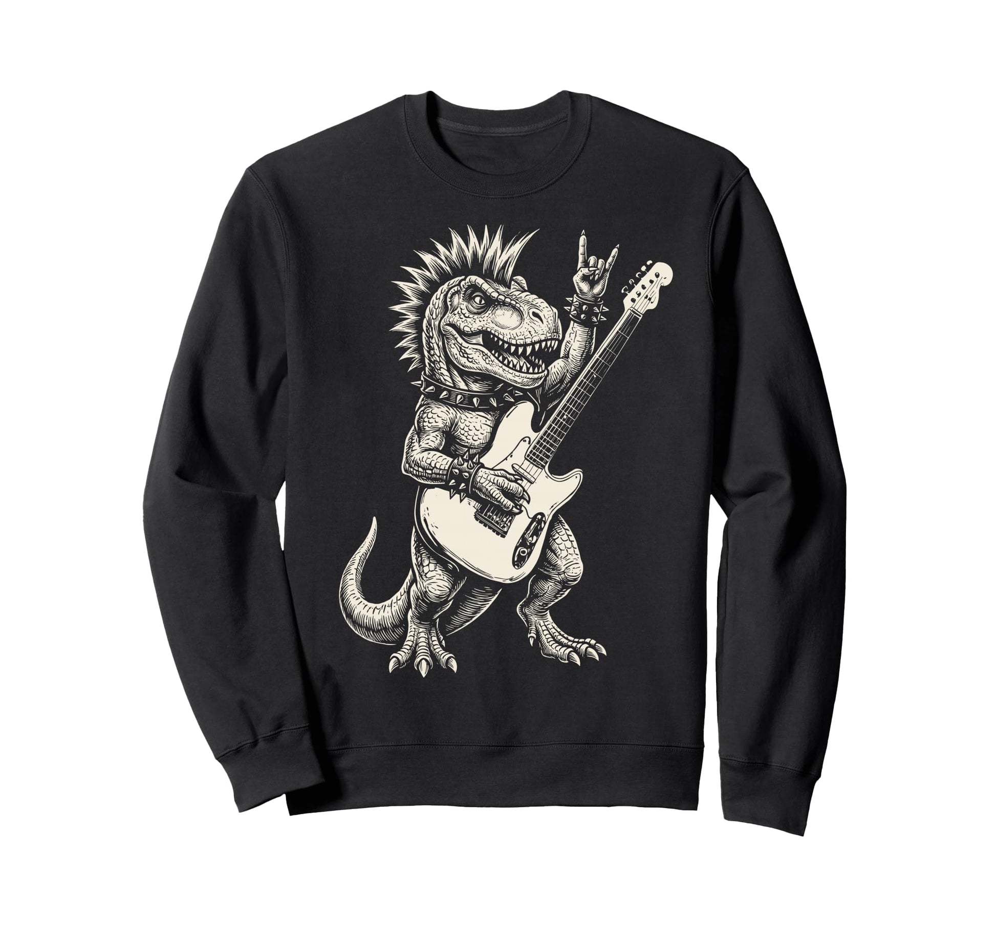 Funny T Rex Dino Playing Guitar Rock Sweatshirt - Minimalist Print Unisex - T-Shirt, Sweatshirt, Hoodie