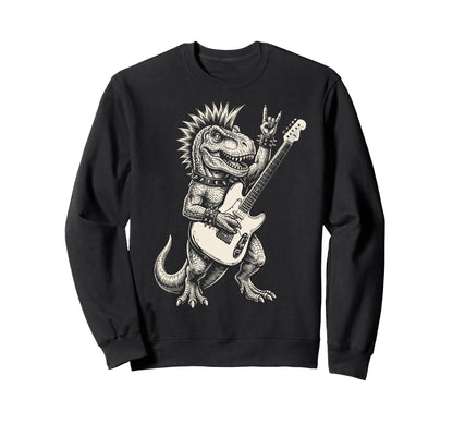 Funny T Rex Dino Playing Guitar Rock Sweatshirt - Minimalist Print Unisex - T-Shirt, Sweatshirt, Hoodie
