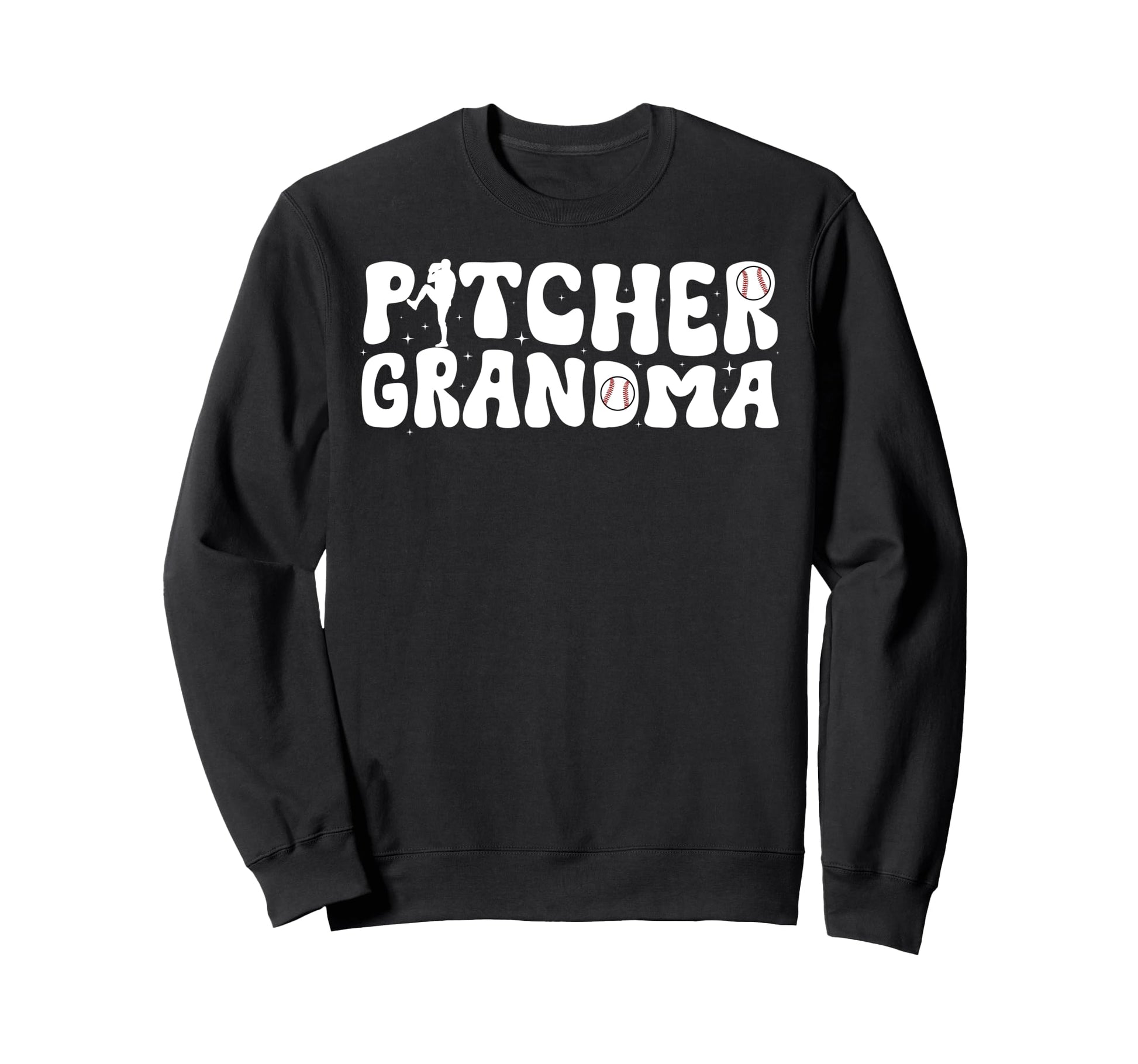 Baseball Pitcher Grandma Groovy Baseball Sweatshirt - Graphic Print Unisex - T-Shirt, Sweatshirt, Hoodie
