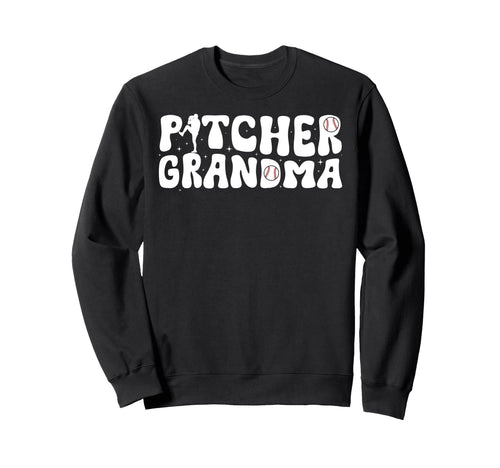 Baseball Pitcher Grandma Groovy Baseball Sweatshirt - Graphic Print Unisex - T-Shirt, Sweatshirt, Hoodie