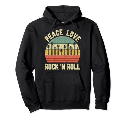 Rock And Roll Peace Love Guitar Hoodie - Unique Graphic Men Women - T-Shirt, Sweatshirt, Hoodie