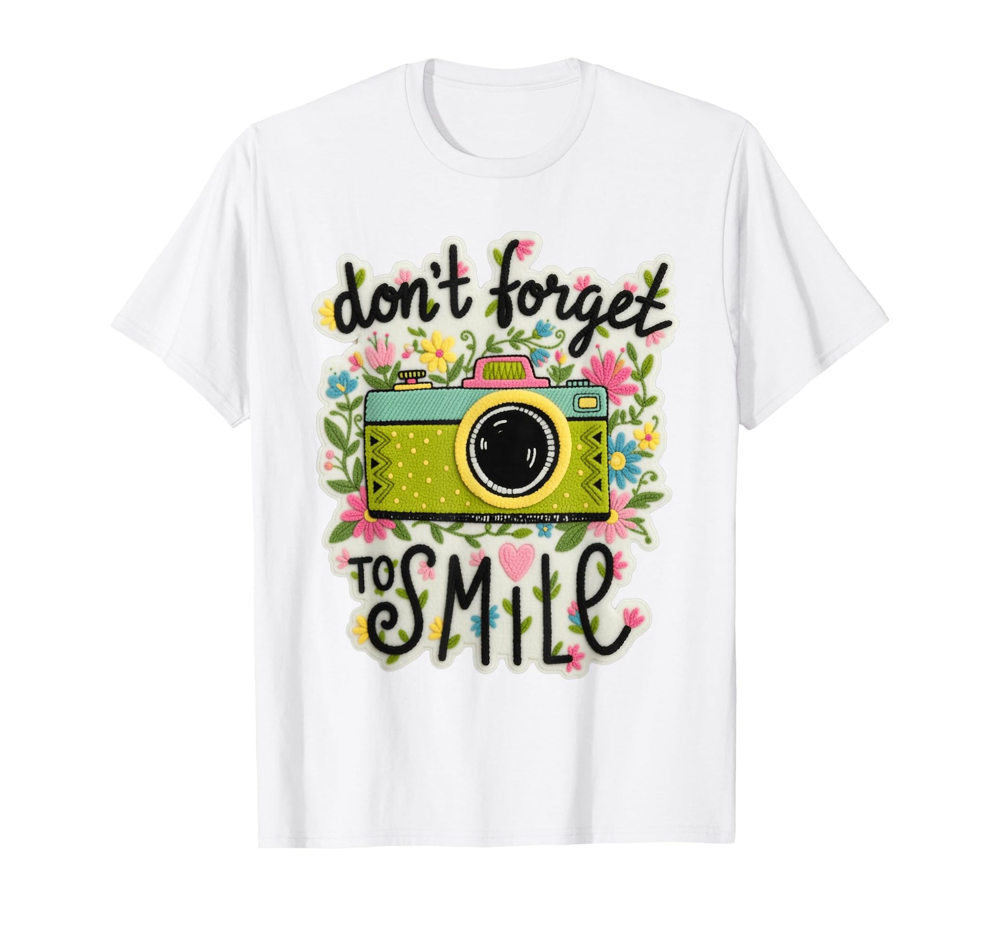 Camera Flowers Remember To Smile T-Shirt - Trendy Graphic Unisex - T-Shirt, Sweatshirt, Hoodie