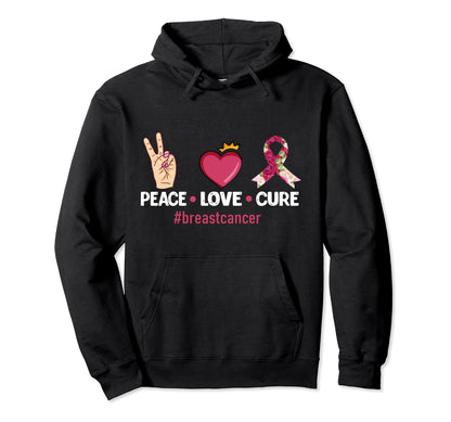 Peace Love Cure Breastcancer Heart Hoodie - Fun Novelty Design for Adults - T-Shirt, Sweatshirt, Hoodie