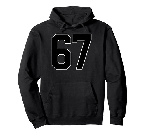 Black Sports Team Number 67 Fan Hoodie - Trendy Graphic for Adults - T-Shirt, Sweatshirt, Hoodie