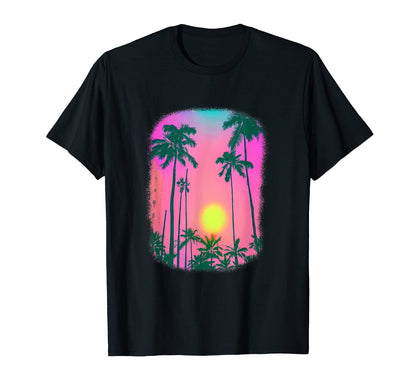 Nostalgic Sunrise 80S Palm Trees T-Shirt - Trendy Graphic for Adults - T-Shirt, Sweatshirt, Hoodie
