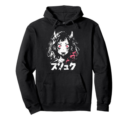 Goth Grunge Demon Anime Waifu Horror Hoodie - Minimalist Print Men Women - T-Shirt, Sweatshirt, Hoodie