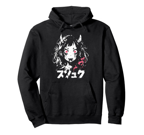 Goth Grunge Demon Anime Waifu Horror Hoodie - Minimalist Print Men Women - T-Shirt, Sweatshirt, Hoodie