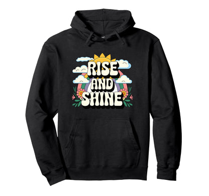Rise And Shine 70S Sun Rainbow Boho Hoodie - Custom Art Print Men Women - T-Shirt, Sweatshirt, Hoodie