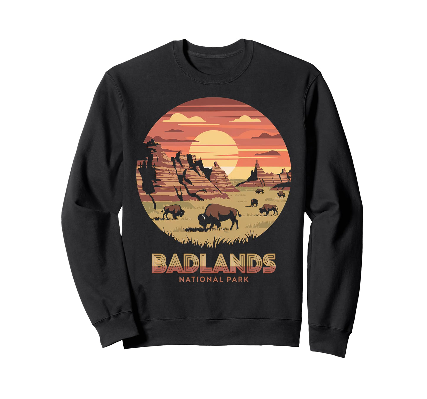Badlands National Park Bison Sunset Sweatshirt - Trendy Graphic Unisex - T-Shirt, Sweatshirt, Hoodie