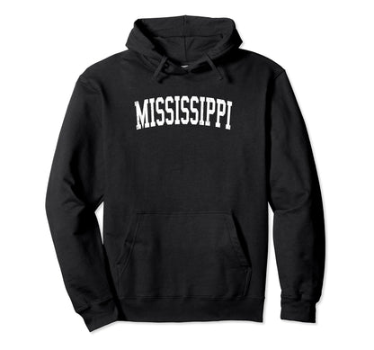 Mississippi Distressed White Varsity Text Hoodie - Novelty Apparel Unisex - T-Shirt, Sweatshirt, Hoodie