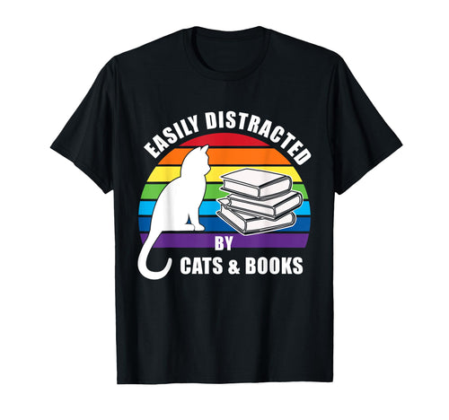 Easily Distracted Cats And Books Sunset T-Shirt - Minimalist Print Unisex - T-Shirt, Sweatshirt, Hoodie