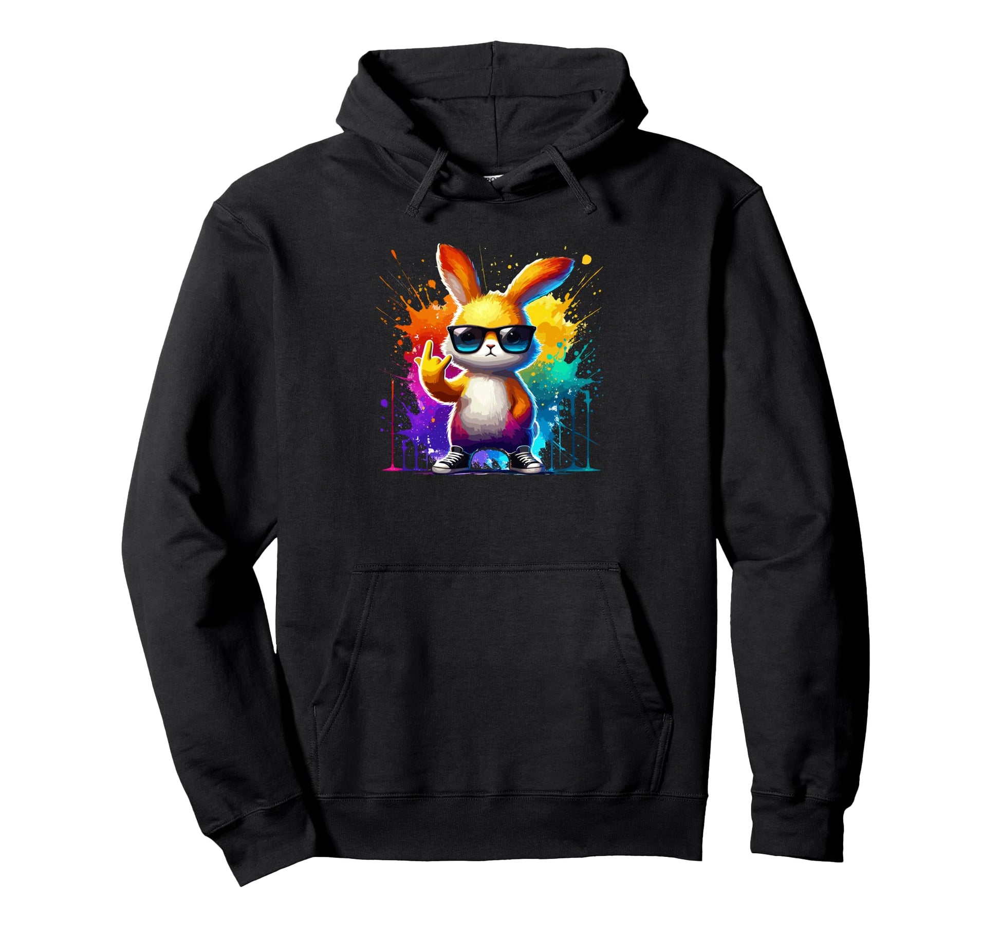 Rainbow Bunny Rock Hand Easter Vibe Hoodie - Custom Art Print Unisex - T-Shirt, Sweatshirt, Hoodie