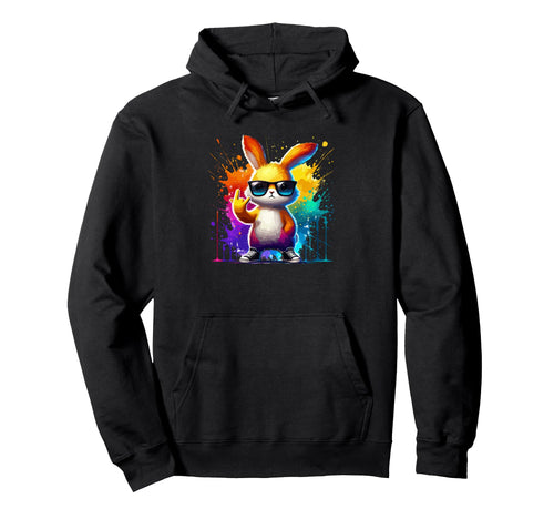 Rainbow Bunny Rock Hand Easter Vibe Hoodie - Custom Art Print Unisex - T-Shirt, Sweatshirt, Hoodie