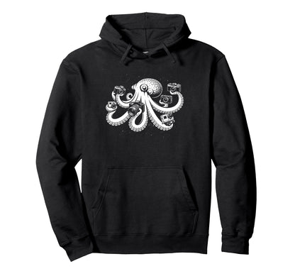 Photographer Octopus Camera Art Hoodie - Minimalist Print Men Women - T-Shirt, Sweatshirt, Hoodie