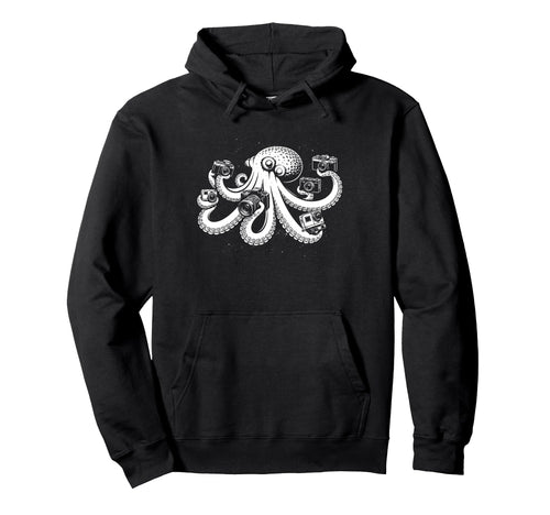 Photographer Octopus Camera Art Hoodie - Minimalist Print Men Women - T-Shirt, Sweatshirt, Hoodie