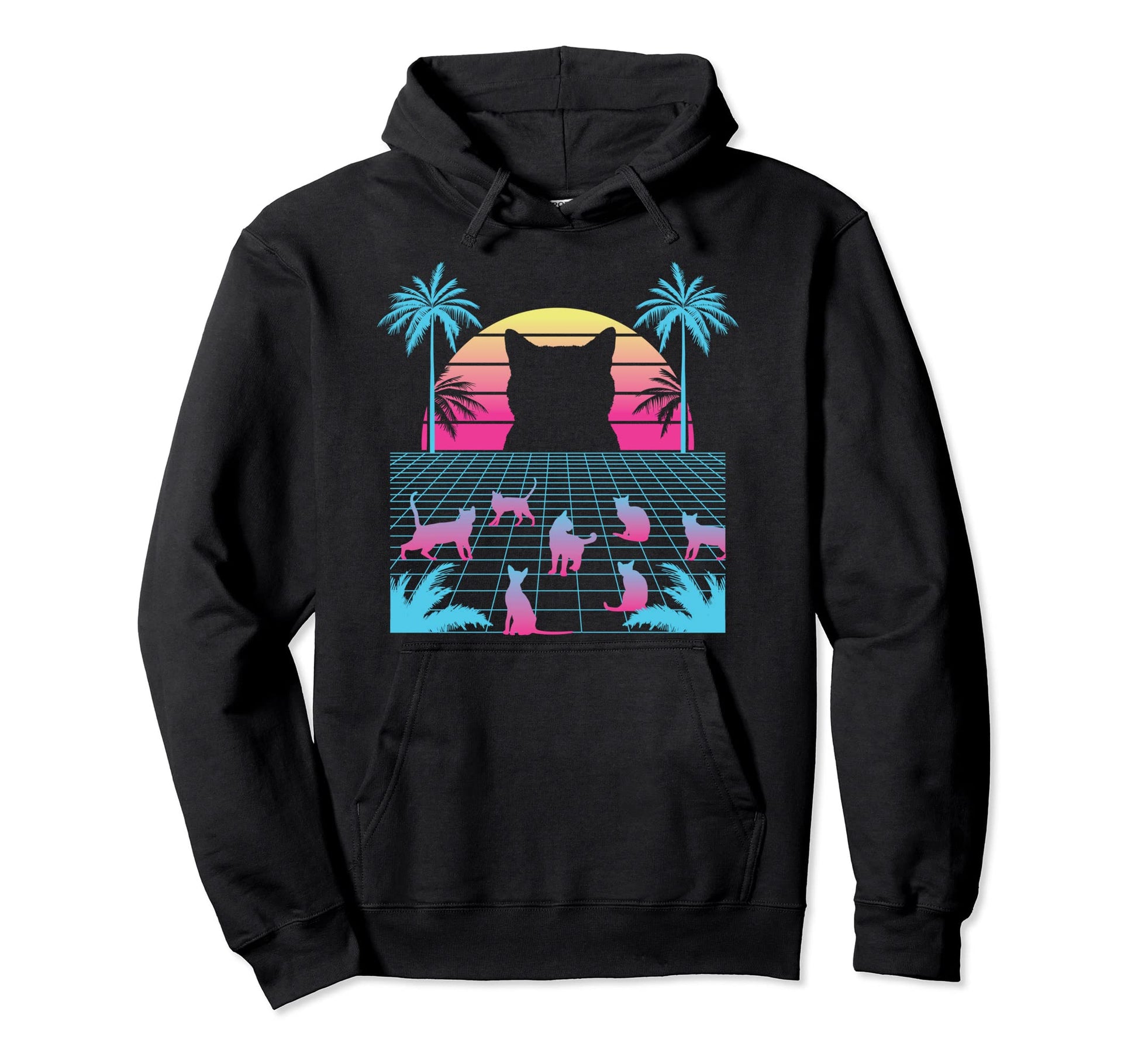 Vaporwave Cat 90S Aesthetic Clowder Cats Hoodie - Aesthetic Graphic Unisex - T-Shirt, Sweatshirt, Hoodie