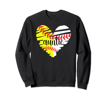 Baseball Softball Auntie Heart Sweatshirt - Fun Novelty Design Men Women - T-Shirt, Sweatshirt, Hoodie